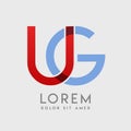 UG logo letters with & x22;blue and red& x22; gradation