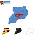 Uganda blue Low Poly map with capital Kampala