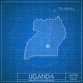 Uganda blueprint map template with capital city.