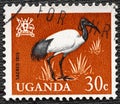 UGANDA - CIRCA 1965: A stamp printed in Uganda shows Sacred Ibis, circa 1965