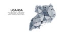 Uganda communication network map. Vector image of a low poly global map with city lights. Map in the form of triangles and dots
