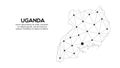 Uganda communication network map. Vector low poly image of a global map with lights in the form of cities. Map in the form of a