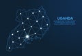 Uganda communication network map. Vector low poly image of a global map with lights in the form of cities. Map in the form of a