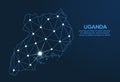 Uganda communication network map. Vector low poly image of a global map with lights in the form of cities. Map in the form of a