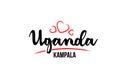 Uganda country with red love heart and its capital Kampala creative typography logo design