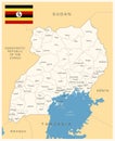 Uganda - detailed map with administrative divisions and country flag.