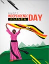 Uganda Girl waving flag her hands. 9th October Happy Independence day celebration concept. can be used as poster or banner design