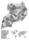 Uganda - highly detailed black and white map.