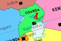 Uganda, Kampala - capital city, pinned on political map