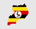 Uganda Flag Map. Map of the Republic of Uganda with the Ugandan country banner. Vector Illustration Royalty Free Stock Photo