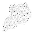 Uganda map of polygonal mosaic lines network, rays, dots vector illustration.