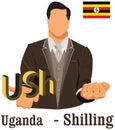 Uganda national currency symbol shilling representing money and Flag.