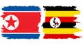 Uganda and North Korea grunge flags connection vector