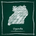 Uganda outline vector map hand drawn with chalk.
