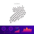 Uganda people map. Detailed vector silhouette. Mixed crowd of men and women. Population infographic elements