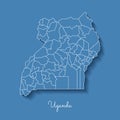 Uganda region map: blue with white outline and.