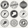 Uganda Set of Stamps. Travel Stamp. Made In Product. Design Seals Old Style Insignia.