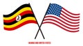 Uganda and United States Flags Crossed And Waving Flat Style. Official Proportion. Correct Colors