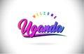 Uganda Welcome To Word Text with Creative Purple Pink Handwritten Font and Swoosh Shape Design Vector