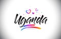 Uganda Welcome To Word Text with Love Hearts and Creative Handwritten Font Design Vector