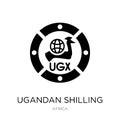 ugandan shilling icon in trendy design style. ugandan shilling icon isolated on white background. ugandan shilling vector icon