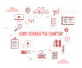 Ugc user generated content concept with icon set template banner with modern orange color style and circle shape