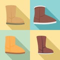 Ugg boots icons set, flat style