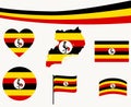 Uganda Flag Map Ribbon Heart Icons Vector Abstract Collection