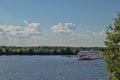 Uglich. Cruise ship on the Volga. Before a storm