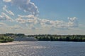 Uglich. Cruise ship on the Volga. Before a storm