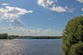 Uglich. Cruise ship on the Volga. Before a storm