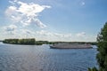 Uglich. Cruise ship on the Volga. Before a storm