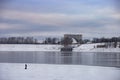 Uglich hydroelectric power station in winter, Russia