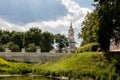 Uglich Kremlin. view of the historic building of the city Council and The Church of the Kazan icon of the mother of God from the Royalty Free Stock Photo