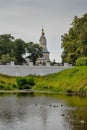 Uglich Kremlin. view of the historic building of the city Council and The Church of the Kazan icon of the mother of God from the Royalty Free Stock Photo