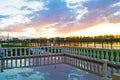 Uglich, Russia - may, 04, 2016: a beautiful sunset reflected in the rain water