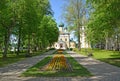 UGLICH, RUSSIA. The territory of Uglich Kremlin overlooking the Transfiguration Church and Blessed Virgin Mary`s Praises. Yaroslav