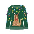 Ugly Christmas party sweater with funny cat print. Royalty Free Stock Photo