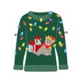 Ugly Christmas party sweater with funny cat print. Royalty Free Stock Photo