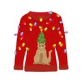 Ugly Christmas party sweater with funny cat print. Royalty Free Stock Photo