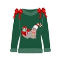 Ugly Christmas party sweater with funny cat print. Royalty Free Stock Photo