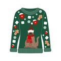 Ugly Christmas party sweater with funny cat print. Royalty Free Stock Photo