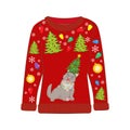 Ugly Christmas party sweater with funny cat print Royalty Free Stock Photo