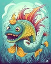 Ugly but cute cartoon sea monster, water color childrens illustration in bright colors Royalty Free Stock Photo