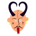 Ugly demon head. vector illustration in doodle style