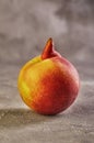 Ugly fruit or vegetable. Severely malformed mutant peach on grey background. Ugly fruit is not in high demand Royalty Free Stock Photo