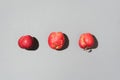 Ugly fruits concept. Organic red apples on grey background. The concept of ecology, not plastic. Healthy food. Copy space. Top