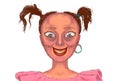 Illustration of an ugly girl with huge eyes, yellow teeth, and a frightening face Royalty Free Stock Photo