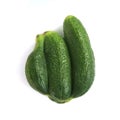 Ugly green cucumbers isolated. Food waste from supermarket. Trendy vegetables concept Royalty Free Stock Photo