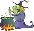 Ugly Halloween Witch Preparing A Potion